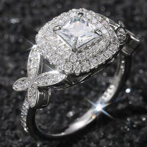 😍Beautiful Pure Princess Cut Square CZ Romantic Wedding Ring, K820